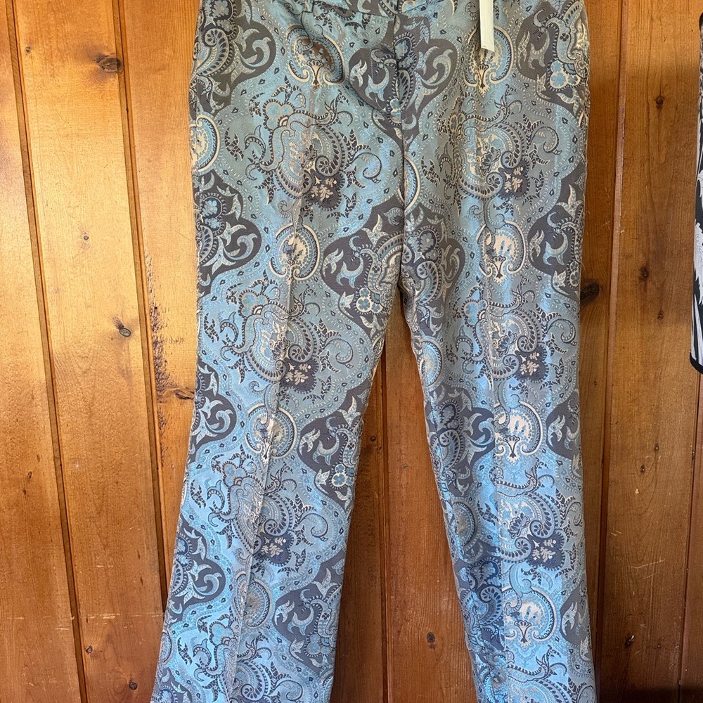Gorgeous Vintage Blue and Gold Patterned Pants